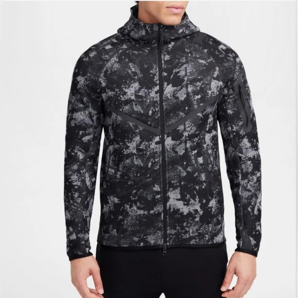 Nike Tech Fleece Camo Windrunner Hoodie Black Anthracite HV5055-060 Size 2XL